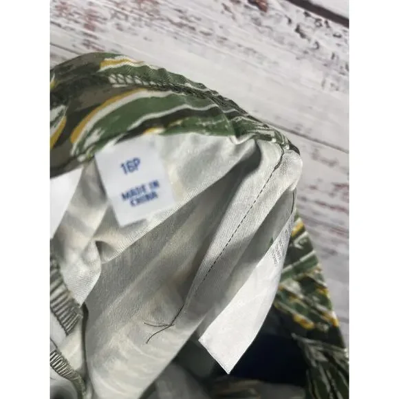 Lemon Way Pants Womens 16P Green Palm Frond Print Capri Stretch Tropical Cropped - Picture 4 of 9